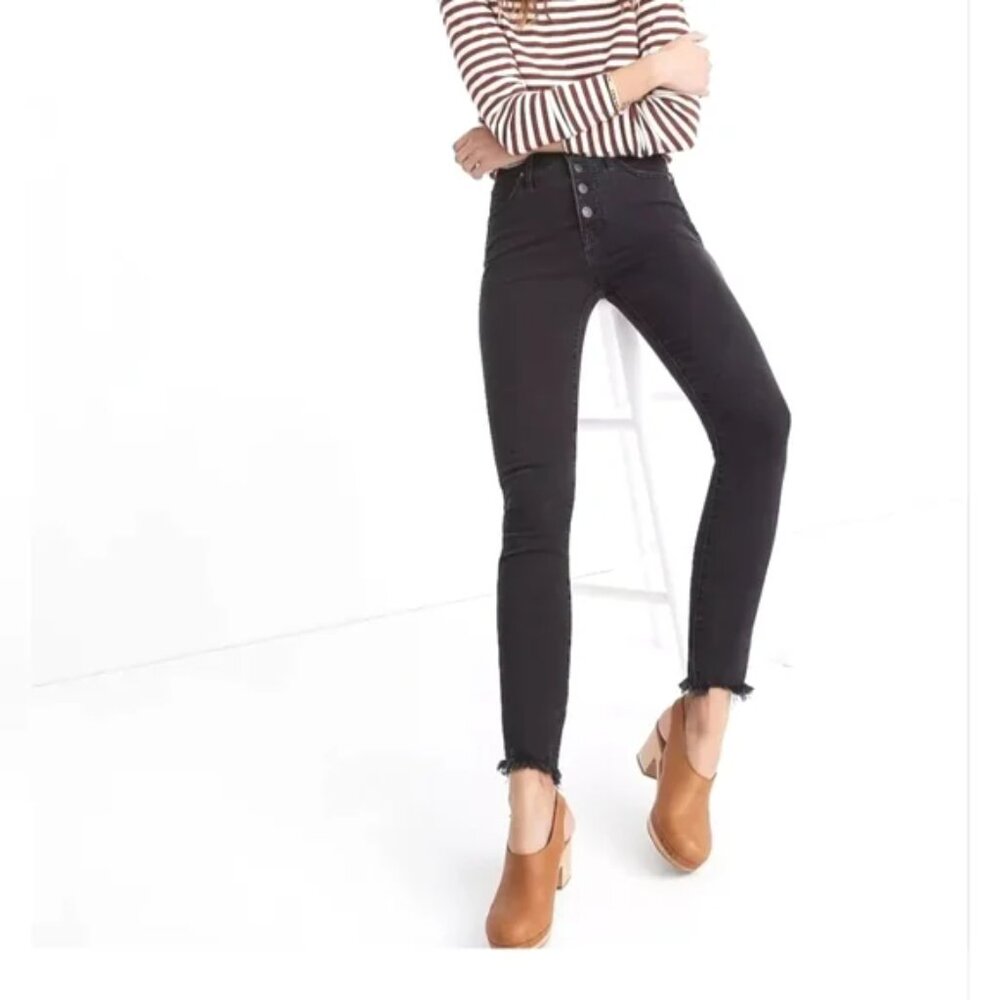 Madewell Womans 10" High-Rise Skinny Jeans Button Fly Jeans in Black Size 25